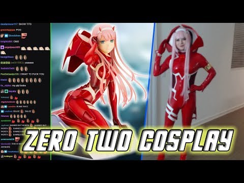 Zero Two anime cosplay girl in suit hold, Stock Video