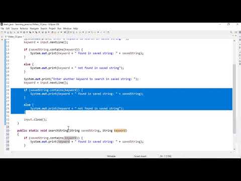 Java 33: Method (void) that checks if a string is contained in another string using contains method