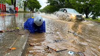 Solving Clogged Culvert Drain Massive Flood Rain On Street After Heavy Rain