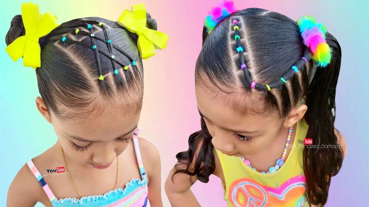 DOS IDEAS DE PEINADOS CON LIGAS SUPER FÁCIL & BONITO PARA NIÑAS 💝 HAIRSTYLE FOR GIRLS .