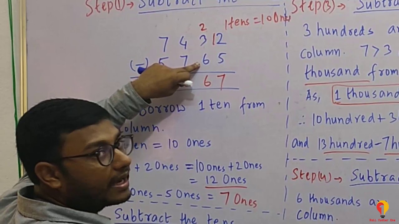 3.2 Class 3 math Chapter 3, Subtraction of 4-digit number with Regrouping(Borrow) in Hindi,