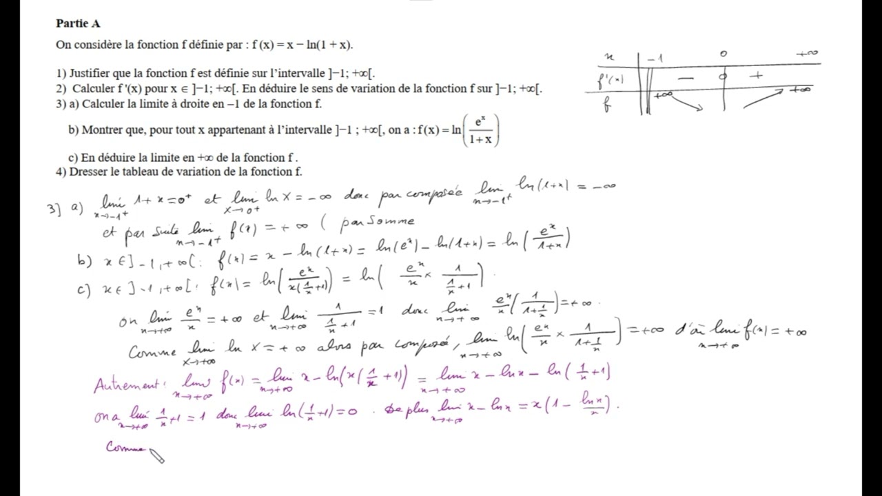 Exercice : Variation d'une fonction logarithme/ Convergence d'une suite/ Animation/ script Python