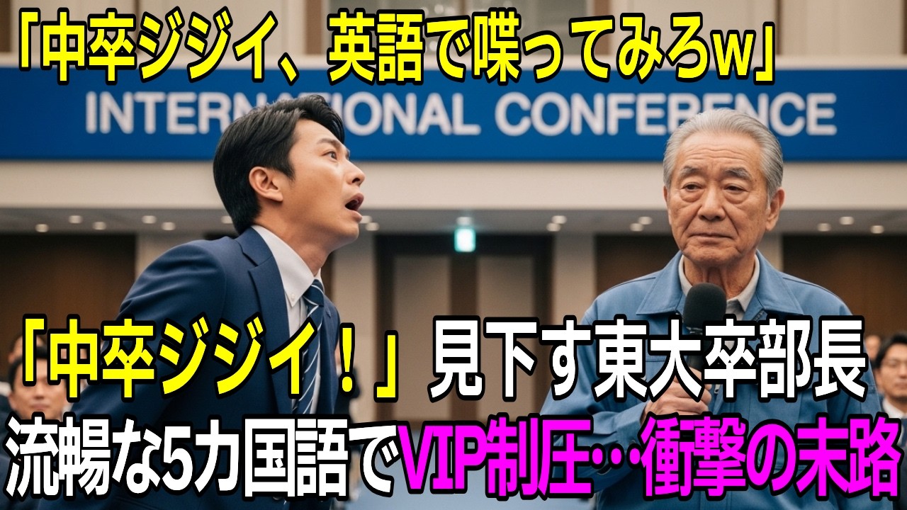 【スカッと】「中卒ジジイ、英語で喋ってみろw」と見下す東大卒部長。62歳嘱託社員が海外VIPに話かけると全社員が凍りつき 【シニア】