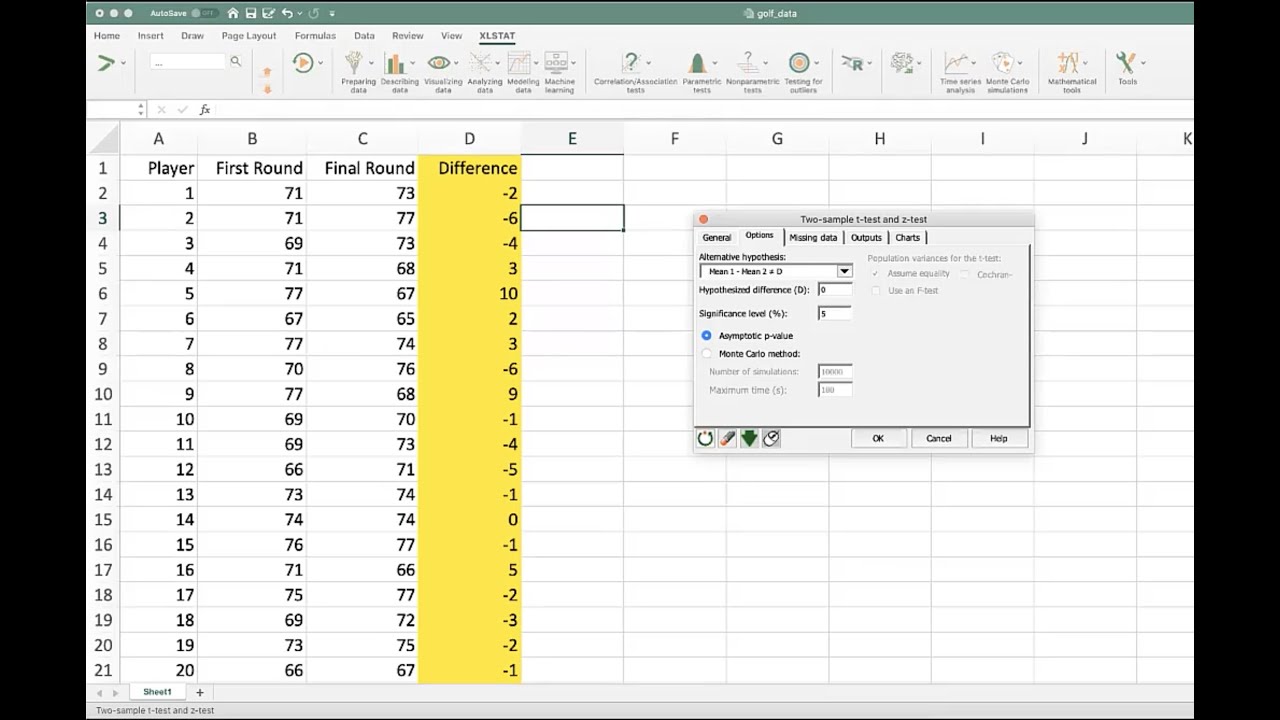 hypothesis test xlstat