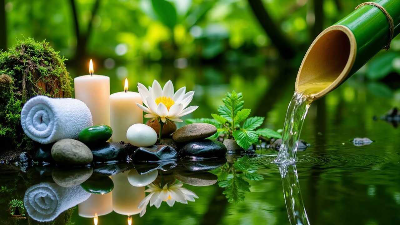 Relaxing Sleep Music with Bamboo Water Sound🌿Beautiful Calming Music ...