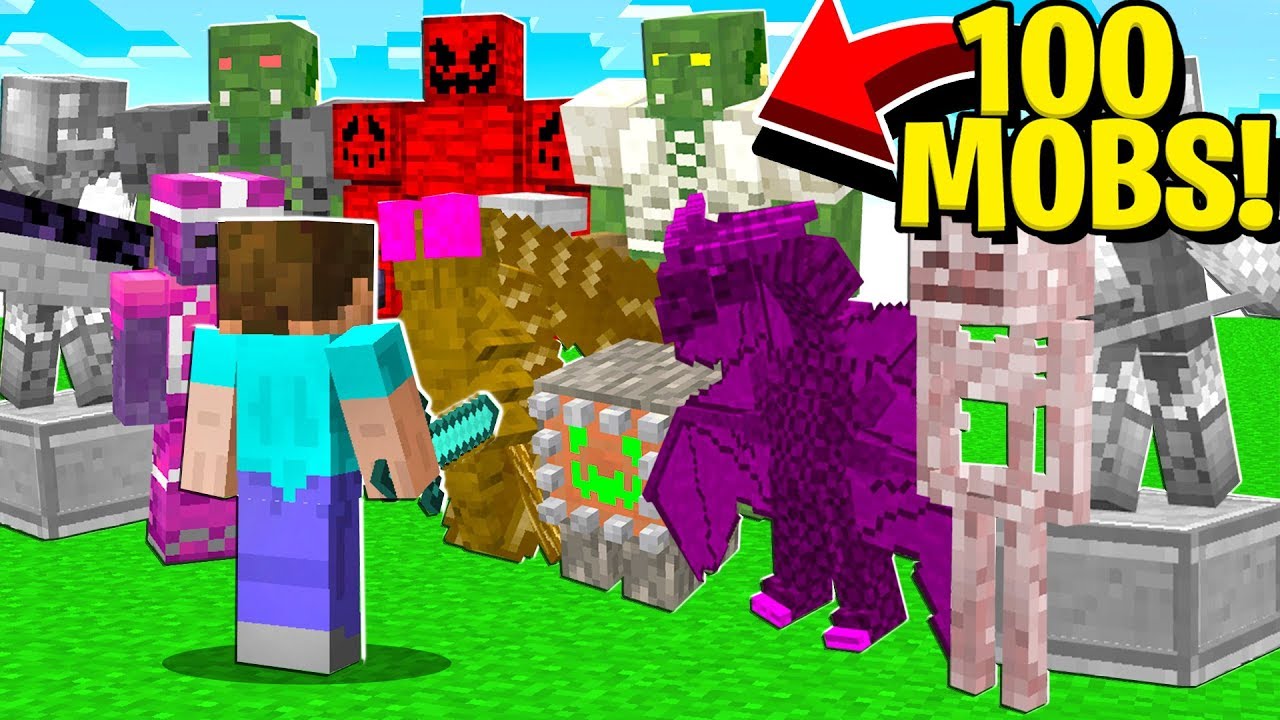 Fighting 100 New Minecraft Mobs Minecraft Addon Mod - minecraft mob editor roblox noob wither tynker