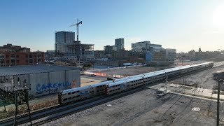 Drone View Of Metra Trains Coming And Going At Same Time