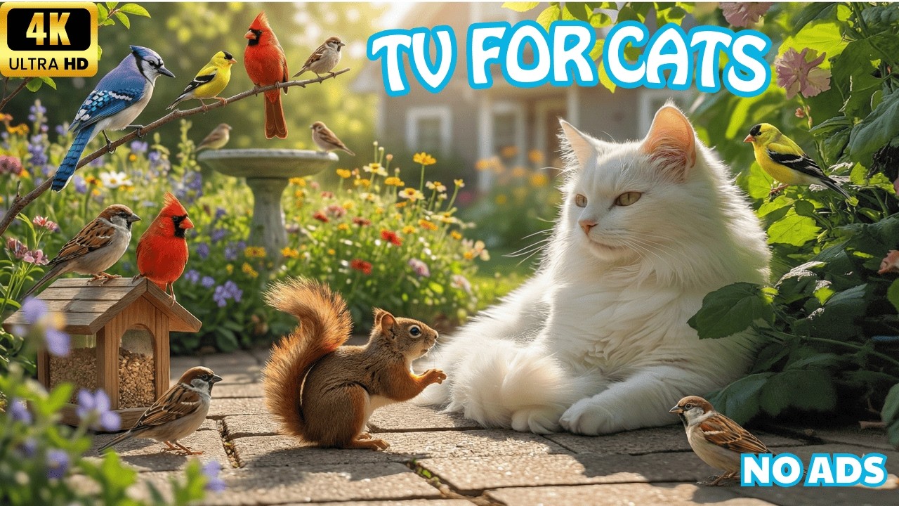 [No Ads] Relaxing Cat TV 🌿 Funny Garden Birds for Happy Indoor Cats | 4K 60FPS