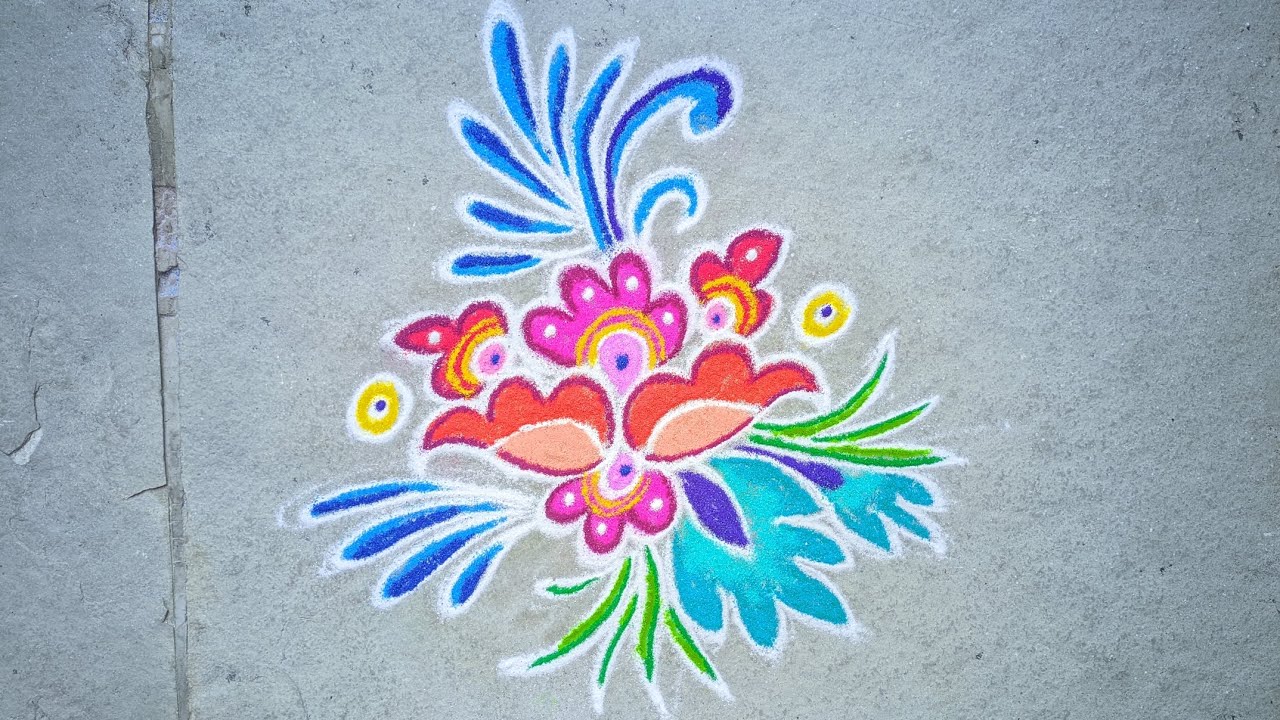 Freehand rangoli design 🌹easy to make rangoli design 🌹beautiful rangoli design🌹 kolam rangoli design