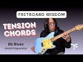 4 notes Tension Chords Lesson - Fretboard Harmony with Bb Blues Chord Progression