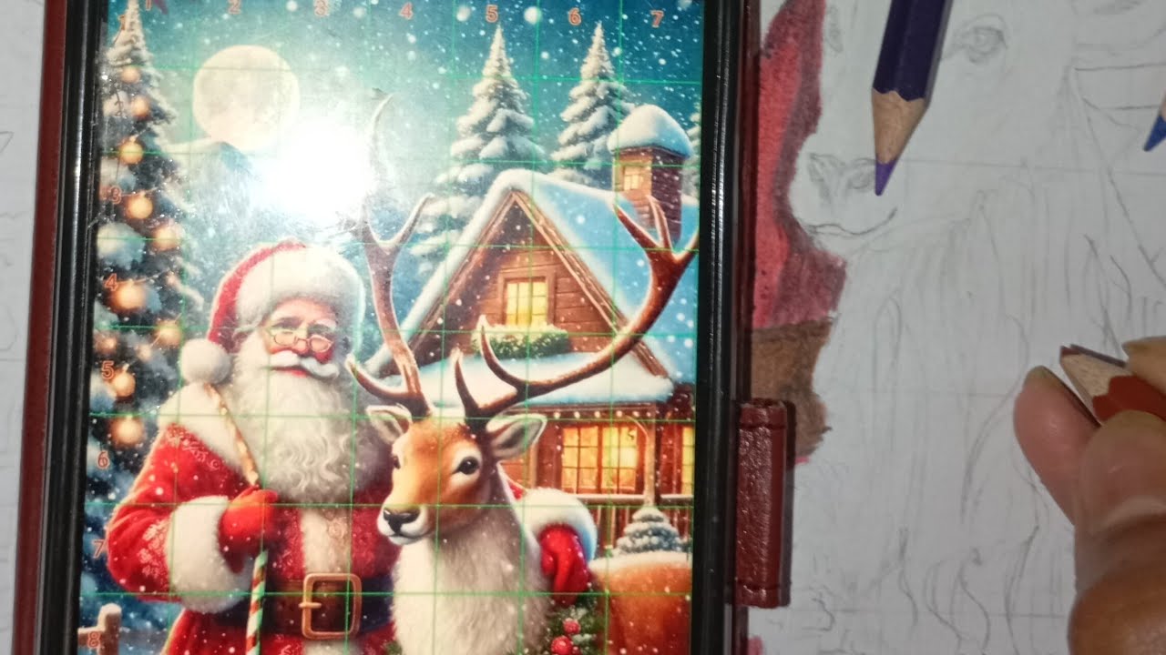 Paint With Me - Christmas Day Drawing, Santa Claus Drawing, Acrylic Painting 🎅🎄,  Day 3