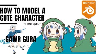 【Blender 3.5】Chibi Dino GawrGura Timelapse -がうる・ぐら