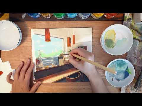 【小西康陽／ひこうき雲】（official audio）『カフェ・アプレミディ・ミーツ・スタジオジブリ』よりジブリ映画を手がける背景画家によるジャケット・イラストのメイキング動画