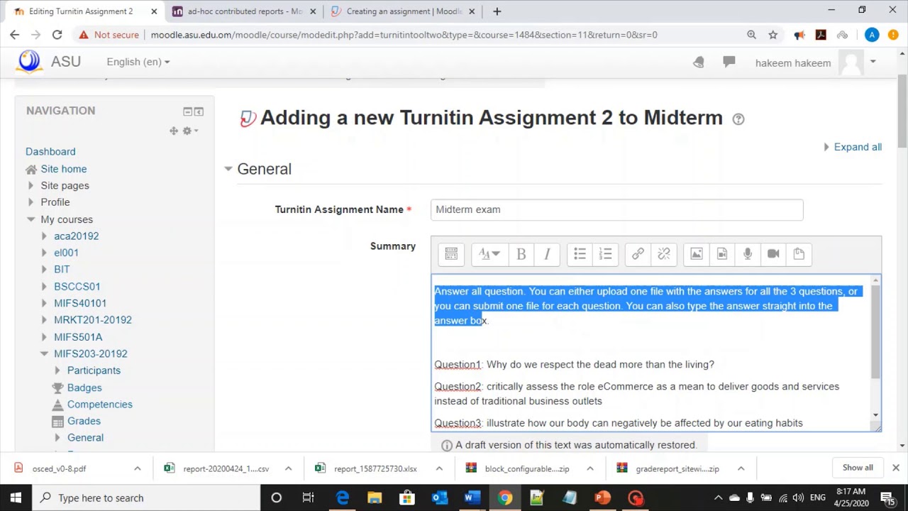 moodle turnitin assignment