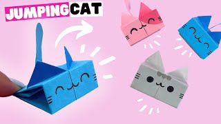 How to make origami JUMPING cat very easy [leaping paper toys]