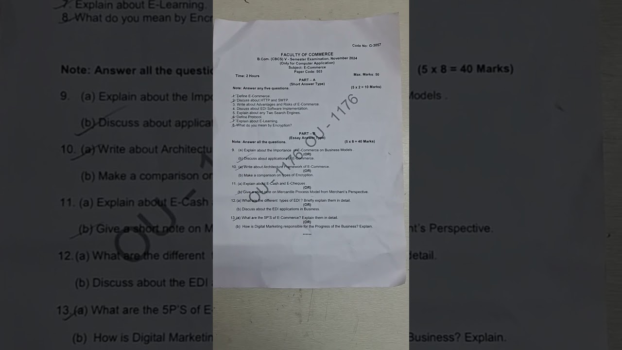 Osmania University November/ December 2024 E-Commerce question paper