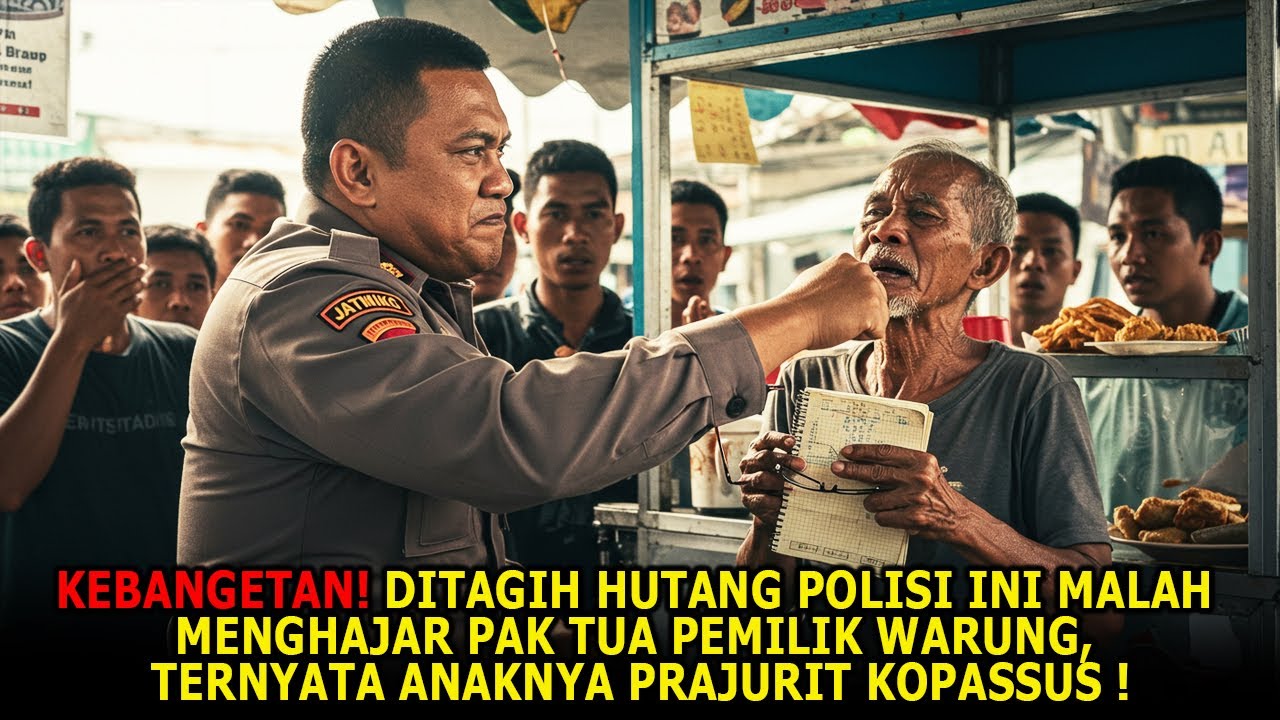 TERLALU..❗DITAGIH HUTANG POLISI MALAH MEMUKUL PAK TUA TUKANG WARUNG, TERNYTA ANAKNYA KOPASSUS🔴💥❗