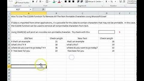 00073 - How To Use The CLEAN Function To Remove All The Non Printable Characters Using Microsoft Exc