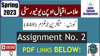 ⏩ AIOU Code 449 Solved Assignment No.2 Spring 2023 || Subject: Magazine Journalism | Level: BA/B.Com