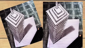Drawing Trick Art 3D Skyscraper Building on line paper