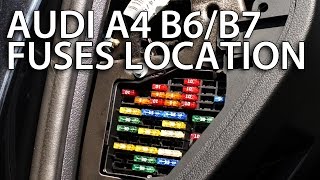 Cabin fuses in audi a4 b6 / b7 are located under the dashboard. to
access them you need open drivers door, locate dashboard side cover
and pry it. checkin...