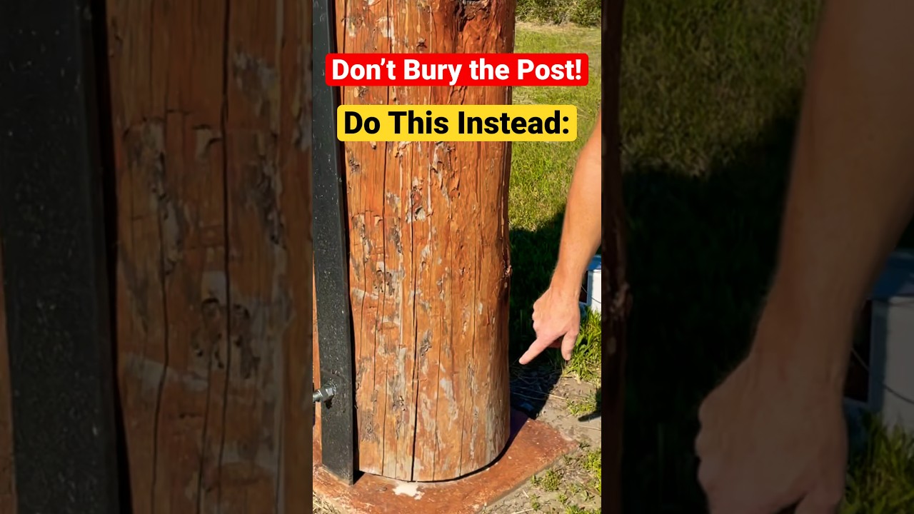 Steel brackets embedded in a mesh of rebar & concrete…25 bags each log post. 