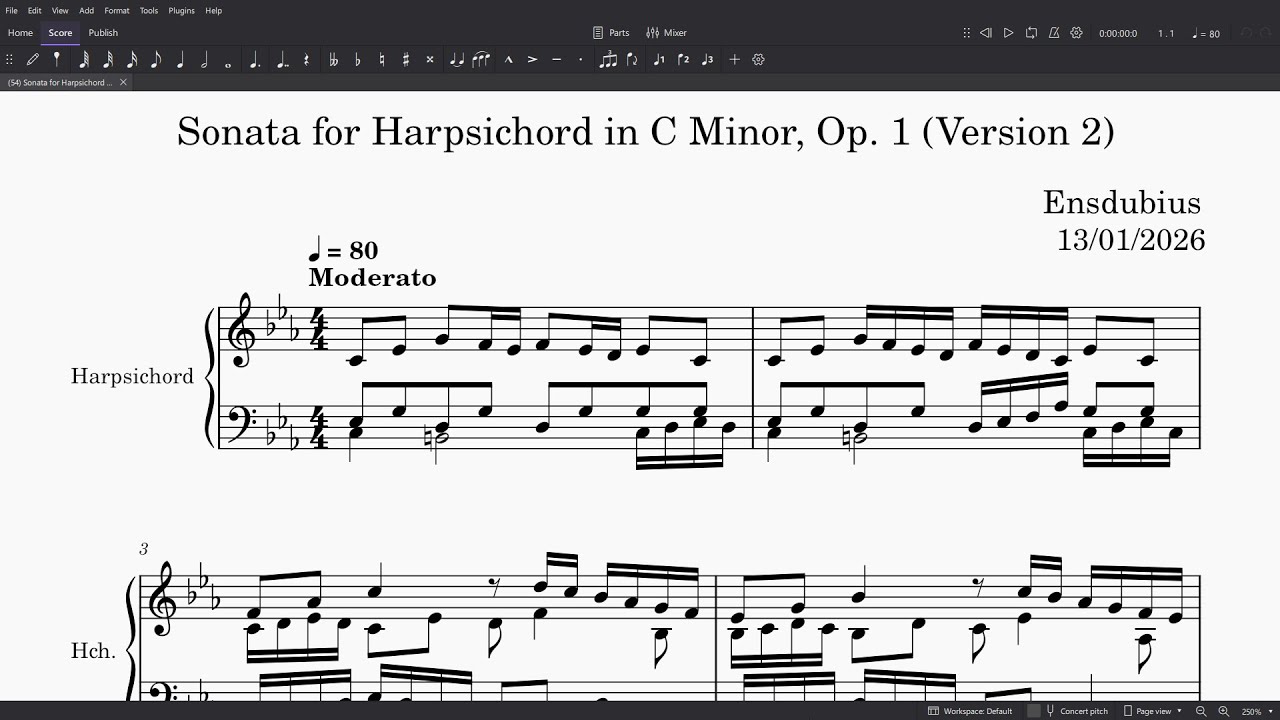 Sonata for Harpsichord in C Minor, Op. 1 (Version 2)