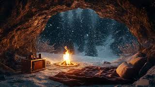 Winter Cave Refuge | Soft Fire Glow and Howling Icy Winds for Calm, Comfort, and Sleep