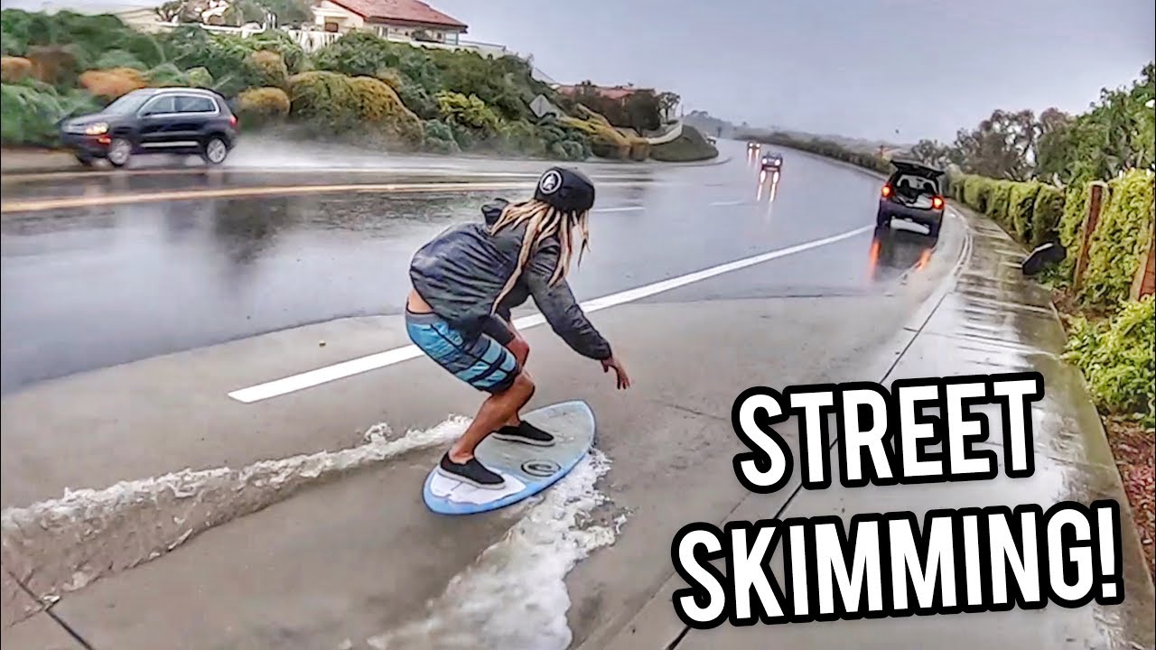 Skimboarding In The Street During A Rainstorm Part 2 Youtube