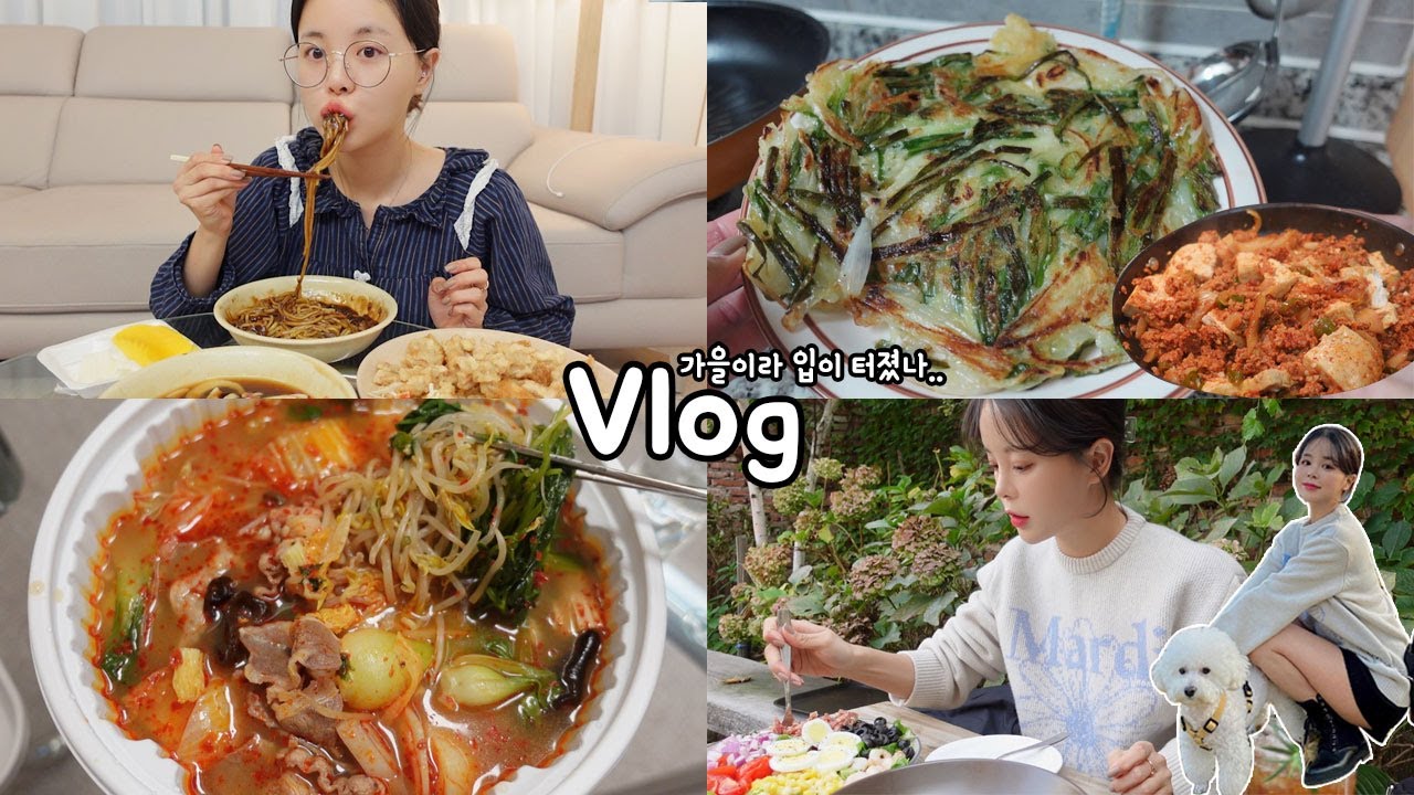 [일상vlog] 가을이라 터진입에는 꿀조합 먹방으로🤤 _ 마라탕수혈+짜장면+두부두루치기+파전+수란명란크림파스타+고량주