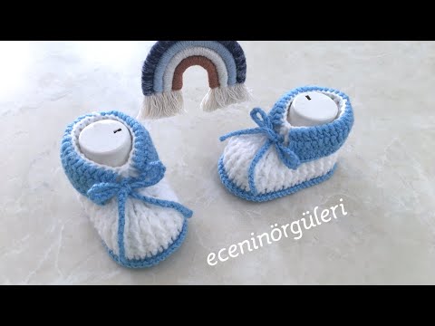 Erkek ve Kız Bebekler için Kolay ve Şık Tığ İşi Bebek Ayakkabı / Patik / 3-6 ay bebek için