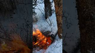 thawing out the Husqvarna chainsaw to open fire