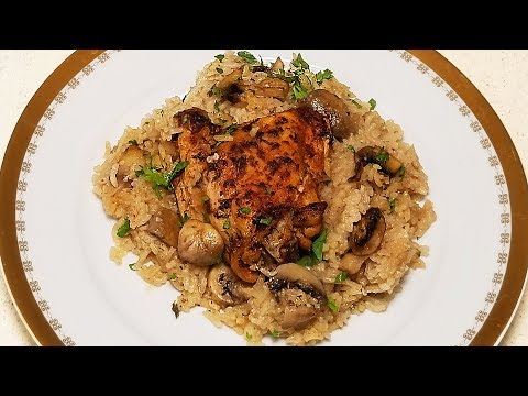 oven-baked-chicken-thighs-with-garlic-rice-and-mushrooms