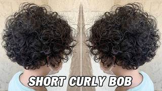 Classy Short Bob Haircut for Curly Hair | Textured Curly Layered Bob Hair Cutting Tips & Techniques
