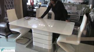 high gloss white dining table, gloss white extending dining table. Extends from 4 seater to 6 seater.
