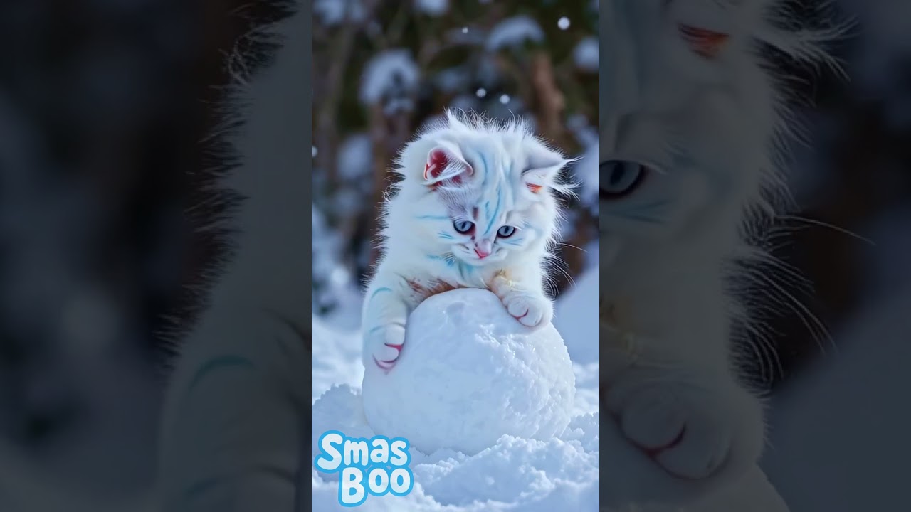 ☃️ Tiny Cat’s Winter Adventure – Building a Snowman! 🐱