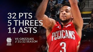 CJ McCollum 32 pts 5 threes 11 asts vs Grizzlies 21\/22 season