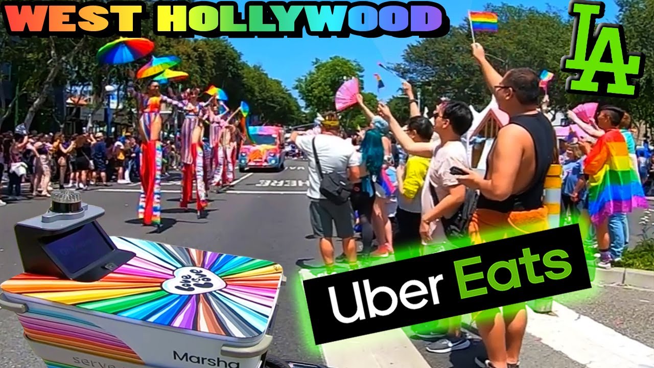 Uber Eats Bike Food Delivery during LA PRIDE 2023 Festival Parade in ...