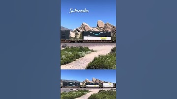 Drone Watch’s. BNSF Q Stack Train at the Rocks! WB Main Track 2. Cajon Subdivision. Trail NS DPU!