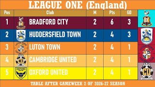 Tabela League One (Anglia) – koniec 2. kolejki sezonu 2026-27 | Bradford City na czele
