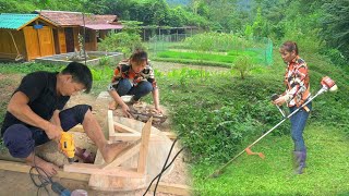 Transform the messy garden overgrown with grass. Making a new CABIN wooden table | Forest life