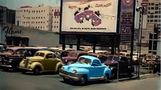 Downtown Los Angeles 1940s in color [60fps,Remastered] w\/sound design added