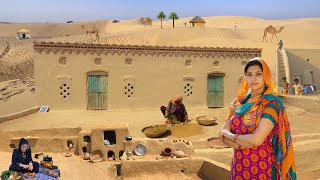 Traditional Desert Village Life In Pakistan | Desert Woman Building Cultural Mud House | Old Culture