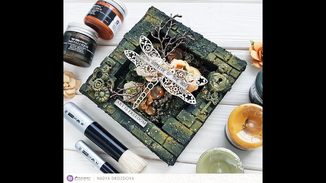Step-by-step tutorial reverse canvas using Military rust set by Finnabair/Prima Marketing