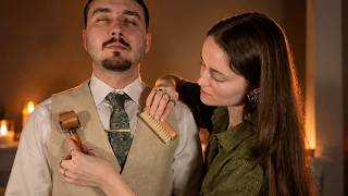 ASMR Getting You Ready for Your Wedding 🤵 Clothing Adjustments, Brushing, Lint Removal (No Talking)