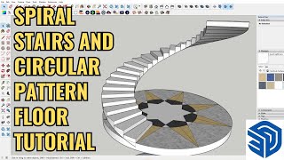 Sketchup tutorial How to make a spiral staircase and circular floor pattern in Sketchup