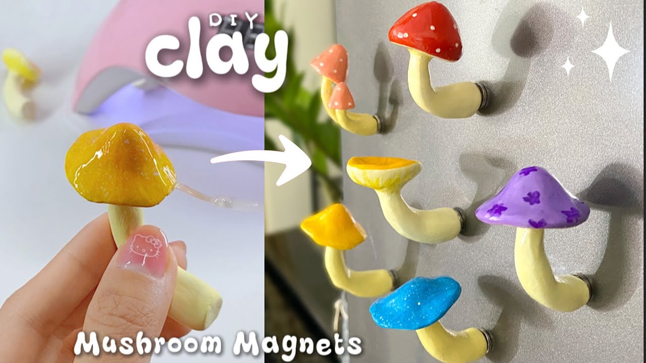 DIY | How to Make Mushroom Magnets with Air Dry Clay 🍄 | No Bake Craft