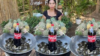 Yummy Snakes with pineapple recipe | Cooking snake in jungle