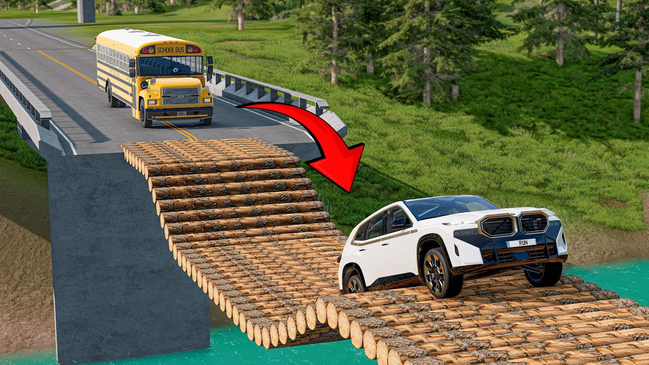 Cars vs Log Bridge #2 Challenge Ends in Total Destruction!