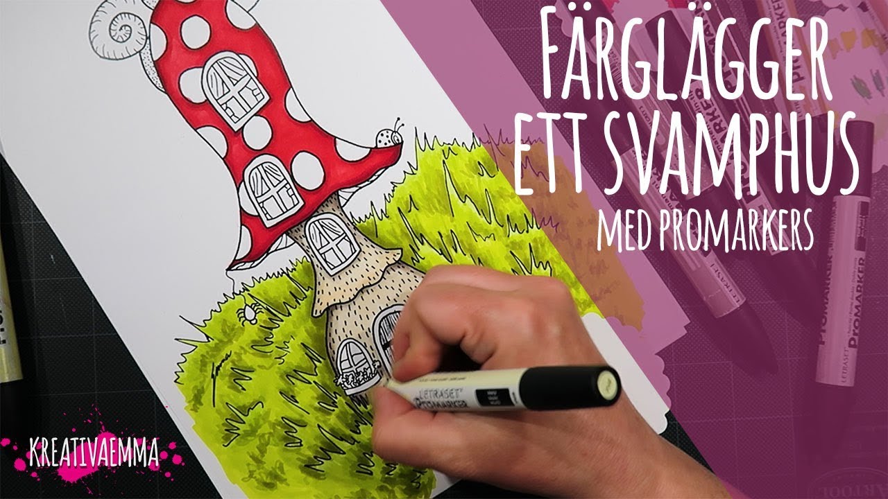Färglägger svamphus med promarker - time lapse med voice over